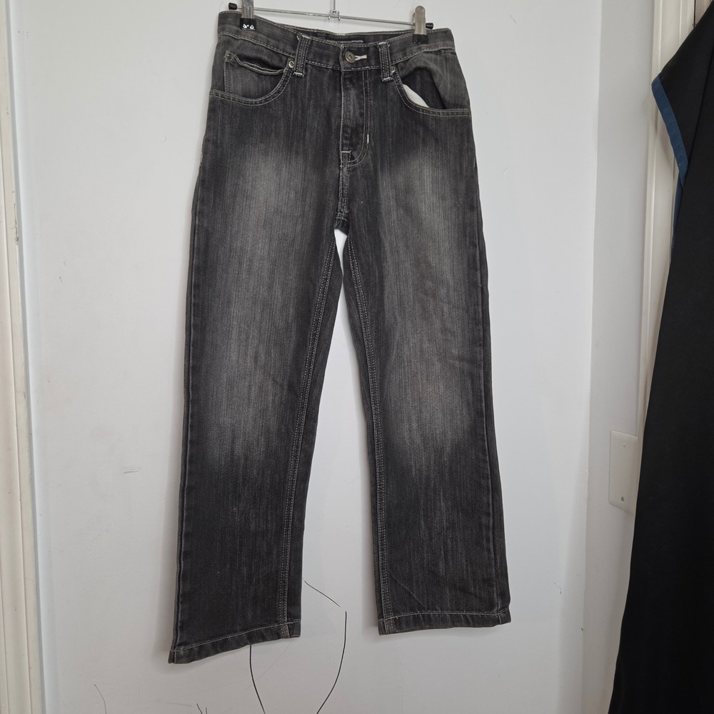 Southpole Premium Boys Jeans Size 12 Faded Black Y2K Embroidered Straight Leg
